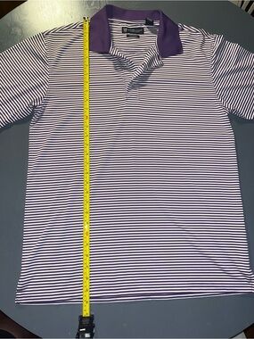 Oxford Golf Striped Performance Polo in Purple and White